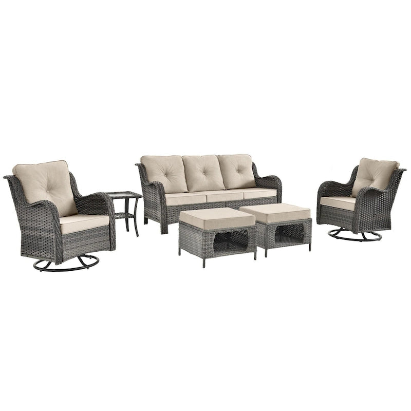6 Piece Wicker Outdoor Patio Furniture Set Swivel Chairs Sofa Ottoman
