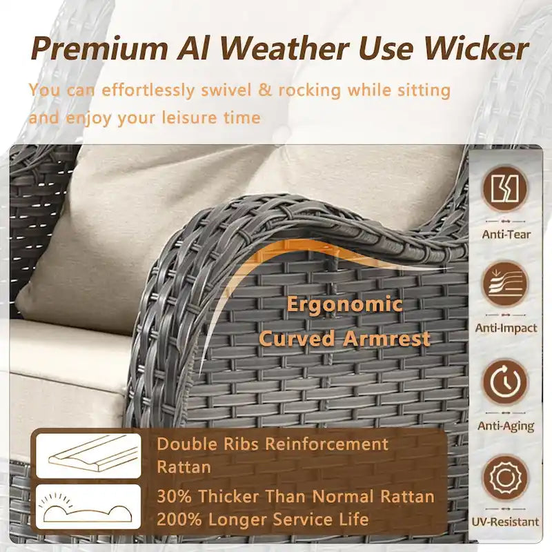 6 Piece Wicker Outdoor Patio Furniture Set Swivel Chairs Sofa Ottoman