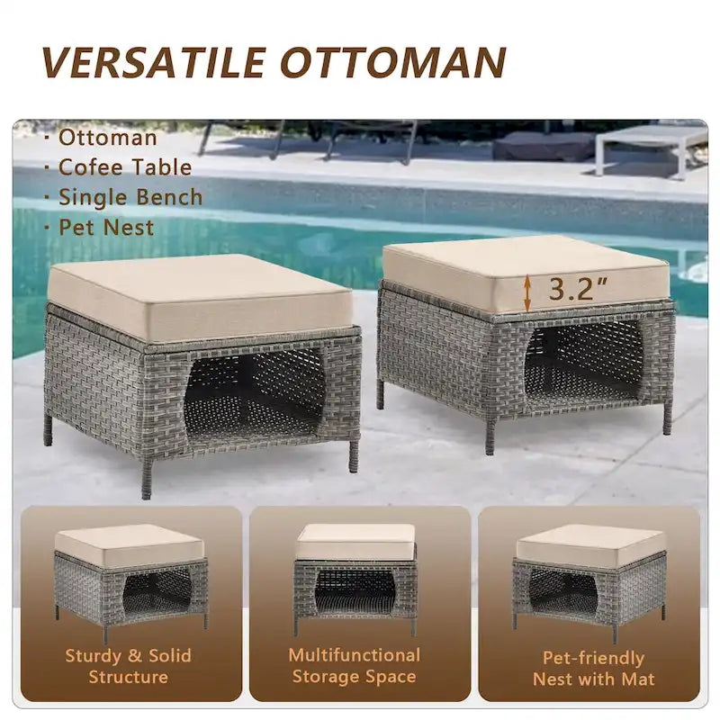 6 Piece Wicker Outdoor Patio Furniture Set Swivel Chairs Sofa Ottoman