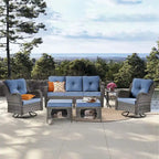 6 Piece Wicker Outdoor Patio Furniture Set Swivel Chairs Sofa Ottoman
