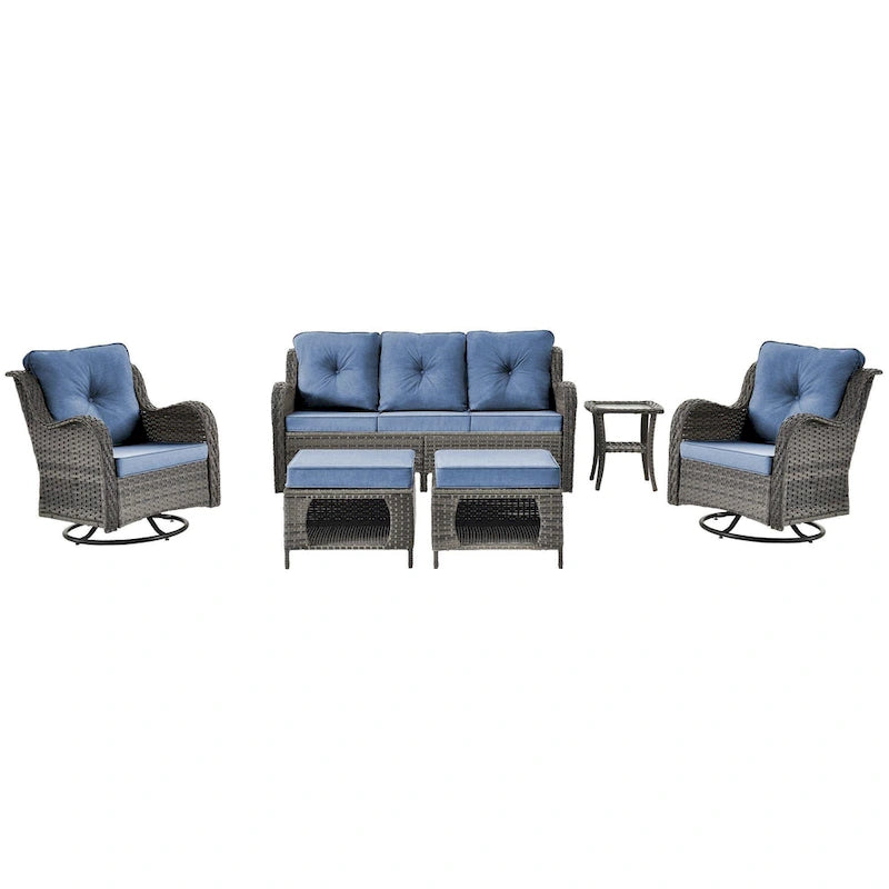 6 Piece Wicker Outdoor Patio Furniture Set Swivel Chairs Sofa Ottoman