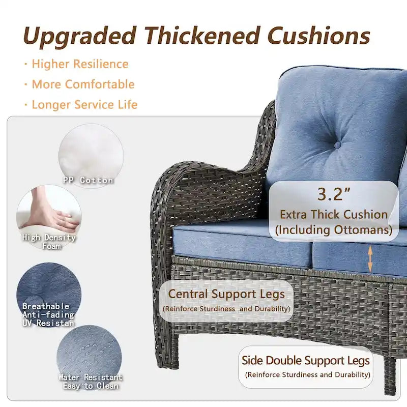 6 Piece Wicker Outdoor Patio Furniture Set Swivel Chairs Sofa Ottoman