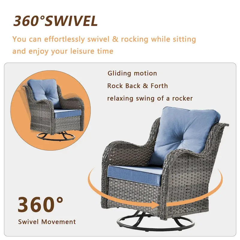 6 Piece Wicker Outdoor Patio Furniture Set Swivel Chairs Sofa Ottoman