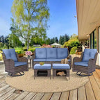 6 Piece Wicker Outdoor Patio Furniture Set Swivel Chairs Sofa Ottoman