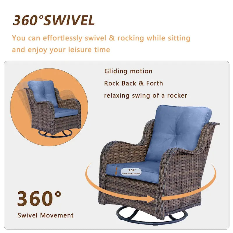 6 Piece Wicker Outdoor Patio Furniture Set Swivel Chairs Sofa Ottoman