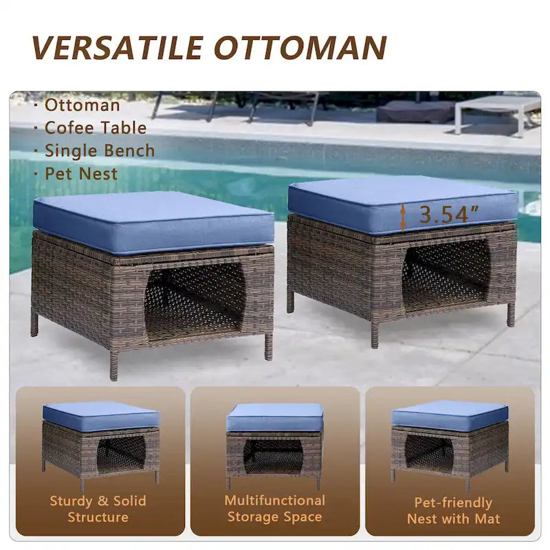 6 Piece Wicker Outdoor Patio Furniture Set Swivel Chairs Sofa Ottoman