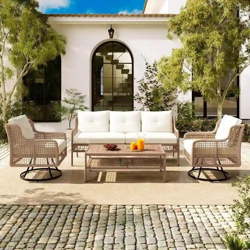4-Piece Outdoor Conversation Set with Swivel Chairs and Removable Cushions for Comfort
