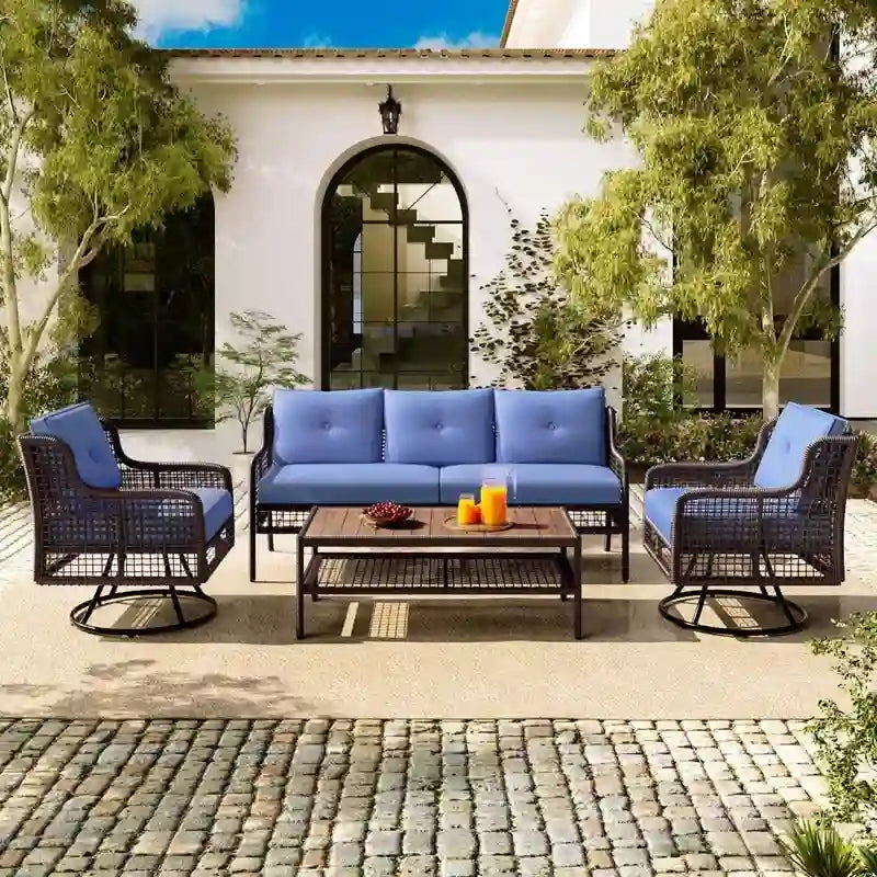 4-Piece Outdoor Conversation Set with Swivel Chairs and Removable Cushions for Comfort