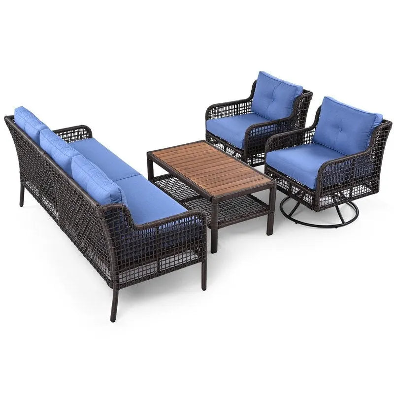 4-Piece Outdoor Conversation Set with Swivel Chairs and Removable Cushions for Comfort
