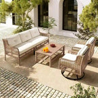 4-Piece Outdoor Conversation Set with Swivel Chairs and Removable Cushions for Comfort