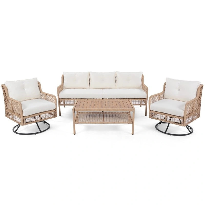 4-Piece Outdoor Conversation Set with Swivel Chairs and Removable Cushions for Comfort