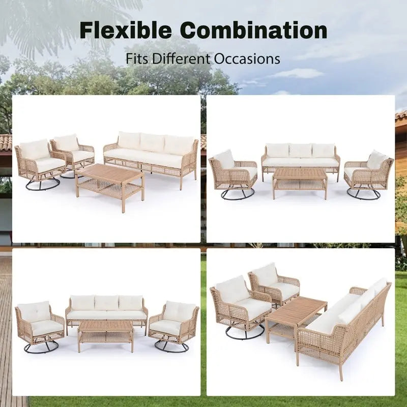 4-Piece Outdoor Conversation Set with Swivel Chairs and Removable Cushions for Comfort