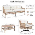 4-Piece Outdoor Conversation Set with Swivel Chairs and Removable Cushions for Comfort