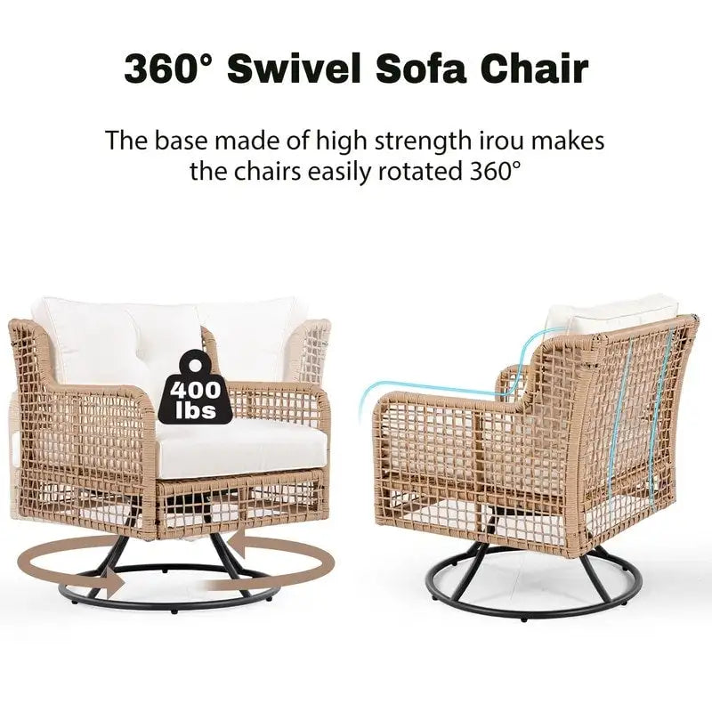 4-Piece Outdoor Conversation Set with Swivel Chairs and Removable Cushions for Comfort