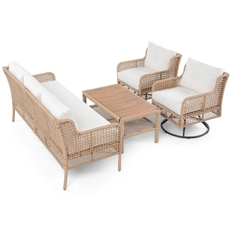 4-Piece Outdoor Conversation Set with Swivel Chairs and Removable Cushions for Comfort