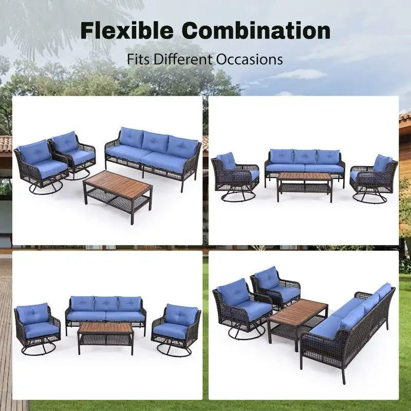 4-Piece Outdoor Conversation Set with Swivel Chairs and Removable Cushions for Comfort