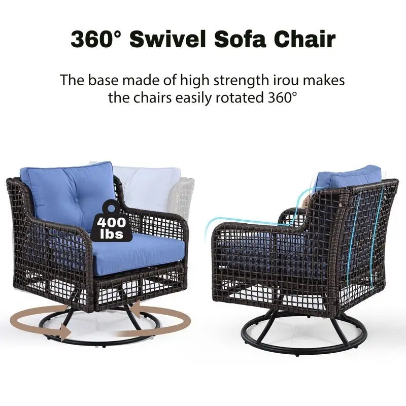 4-Piece Outdoor Conversation Set with Swivel Chairs and Removable Cushions for Comfort
