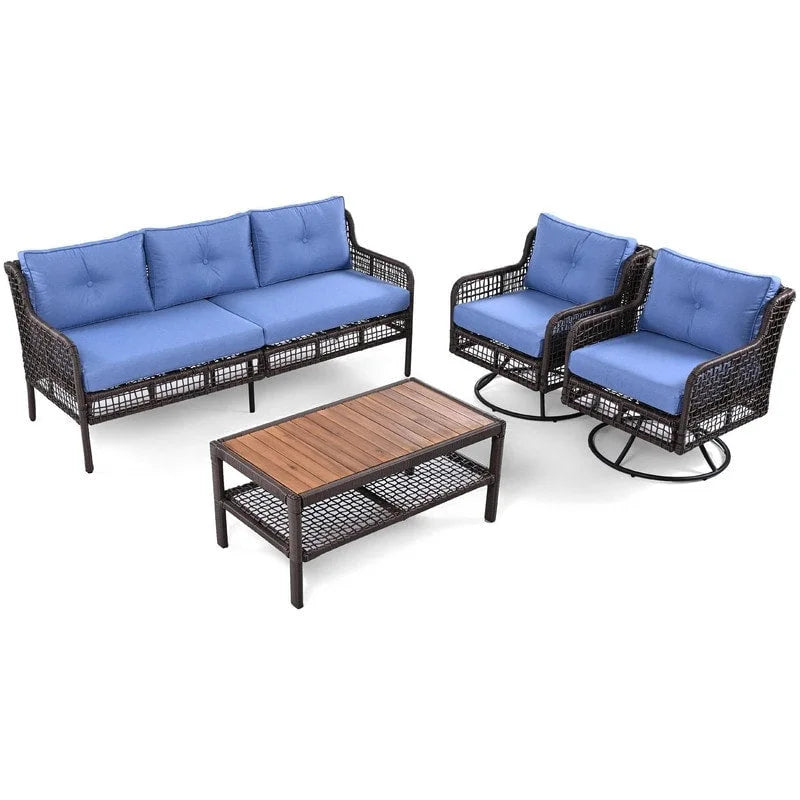 4-Piece Outdoor Conversation Set with Swivel Chairs and Removable Cushions for Comfort