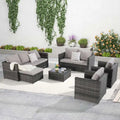 6-Piece Outdoor Wicker Conversation Sofa Set with Coffee Table, Ottoman