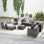 6-Piece Outdoor Wicker Conversation Sofa Set with Coffee Table, Ottoman
