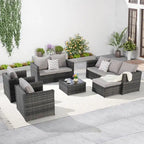 6-Piece Outdoor Wicker Conversation Sofa Set with Coffee Table, Ottoman