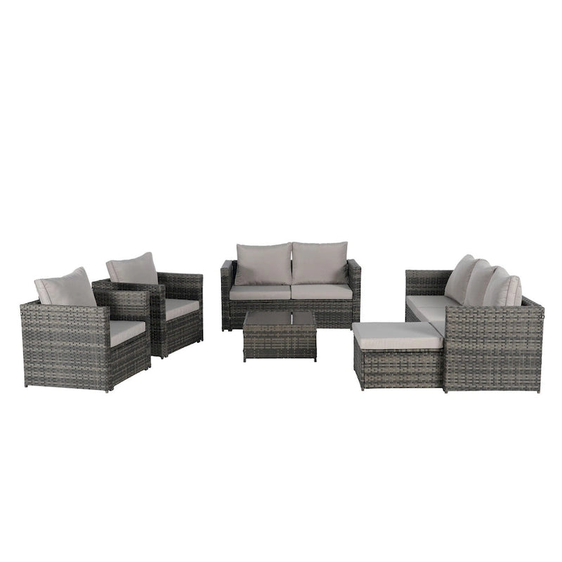 6-Piece Outdoor Wicker Conversation Sofa Set with Coffee Table, Ottoman