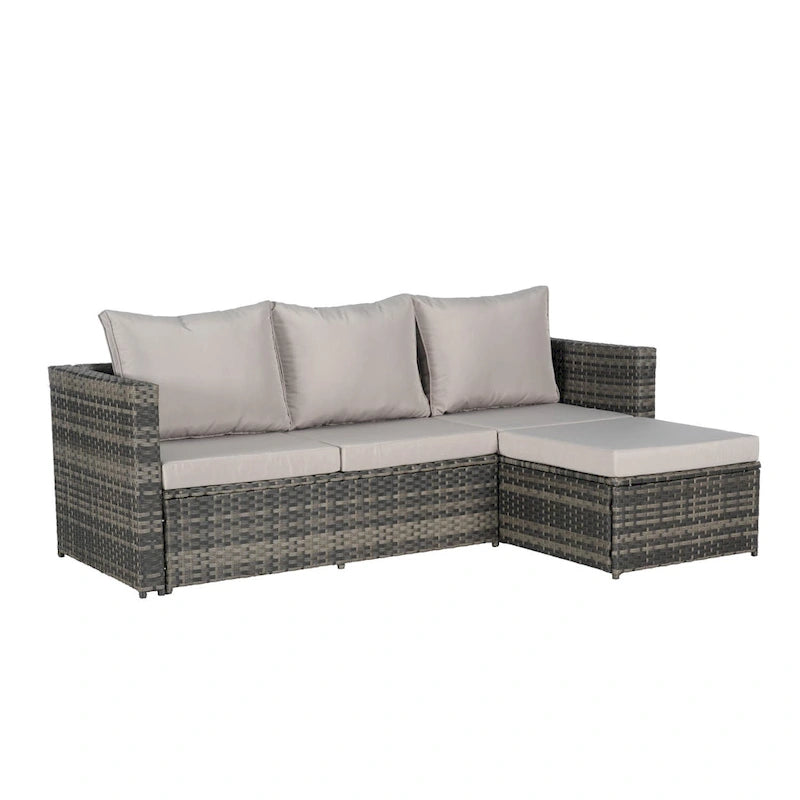 6-Piece Outdoor Wicker Conversation Sofa Set with Coffee Table, Ottoman