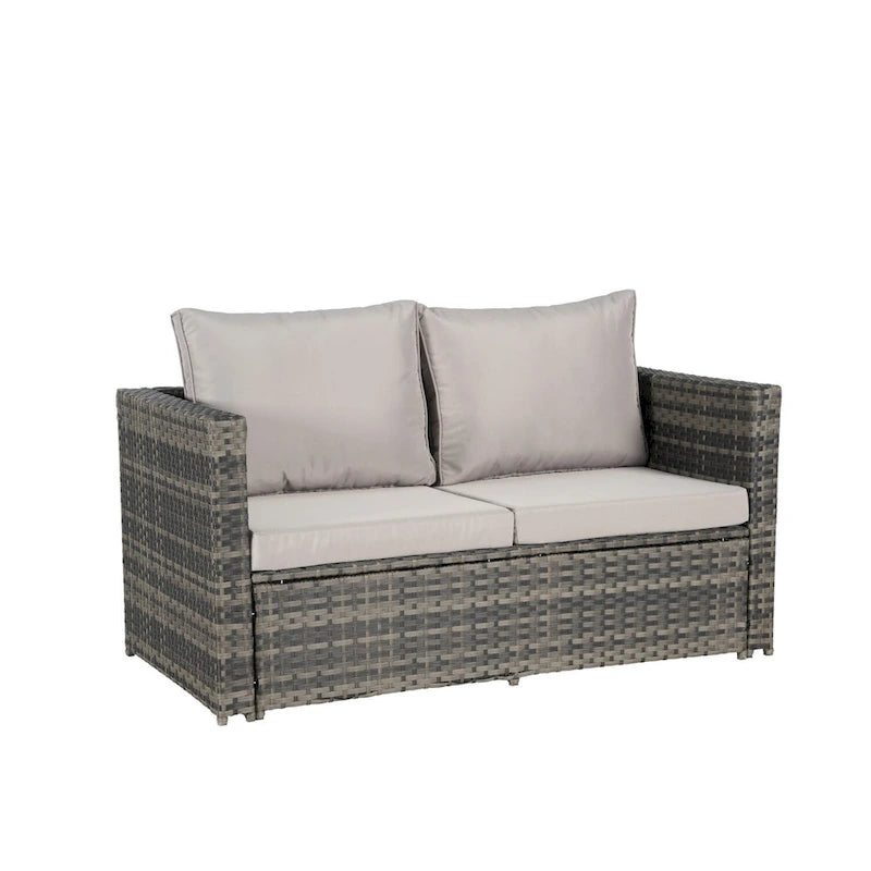 6-Piece Outdoor Wicker Conversation Sofa Set with Coffee Table, Ottoman