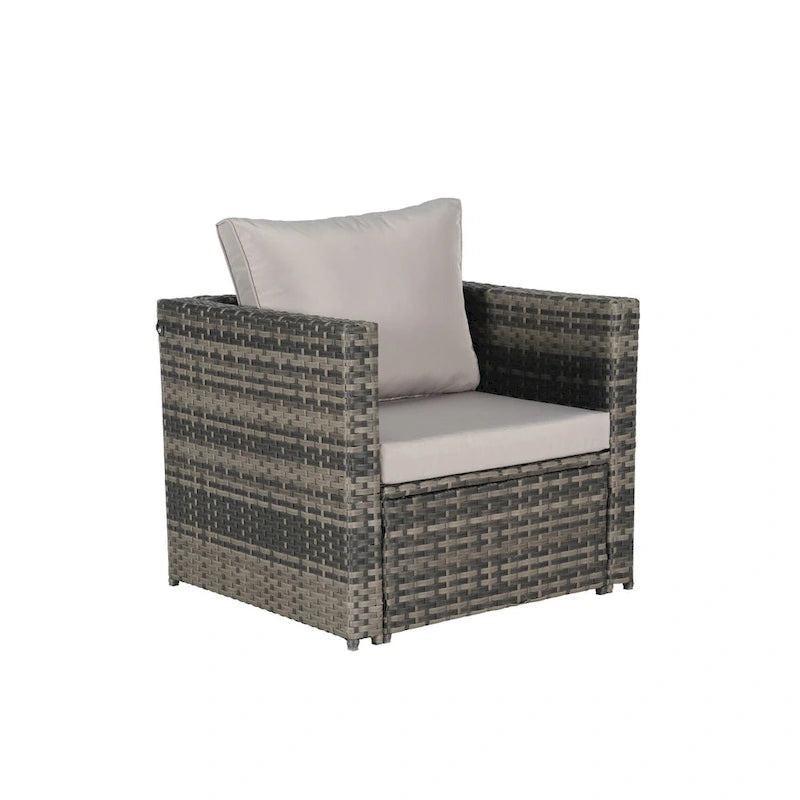 6-Piece Outdoor Wicker Conversation Sofa Set with Coffee Table, Ottoman