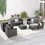 6-Piece Outdoor Wicker Conversation Sofa Set with Coffee Table, Ottoman