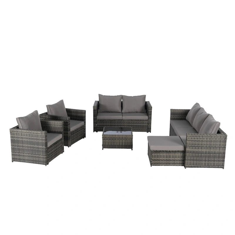 6-Piece Outdoor Wicker Conversation Sofa Set with Coffee Table, Ottoman