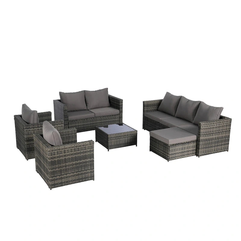 6-Piece Outdoor Wicker Conversation Sofa Set with Coffee Table, Ottoman