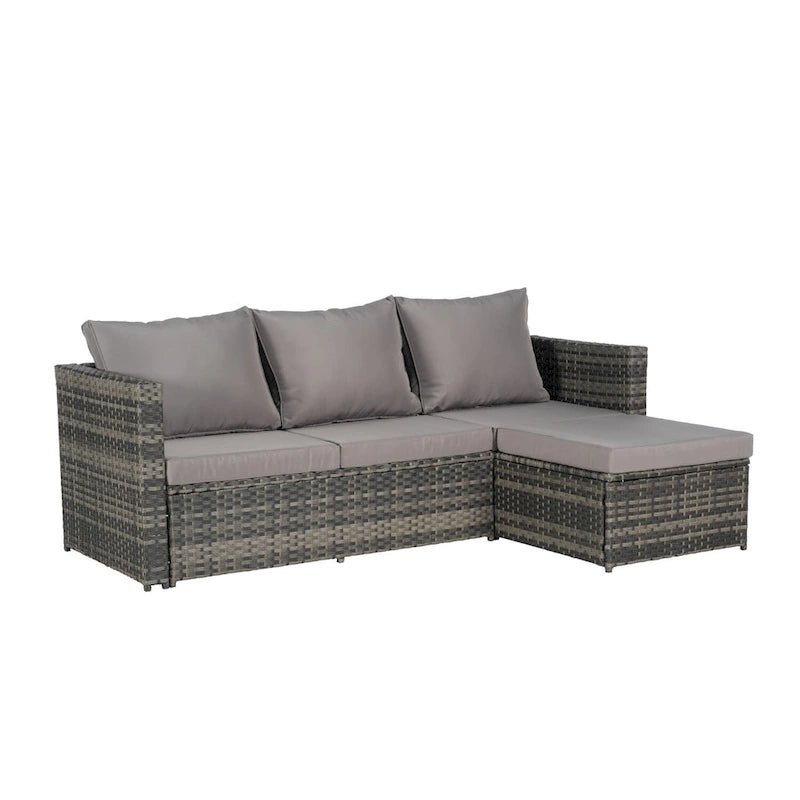 6-Piece Outdoor Wicker Conversation Sofa Set with Coffee Table, Ottoman