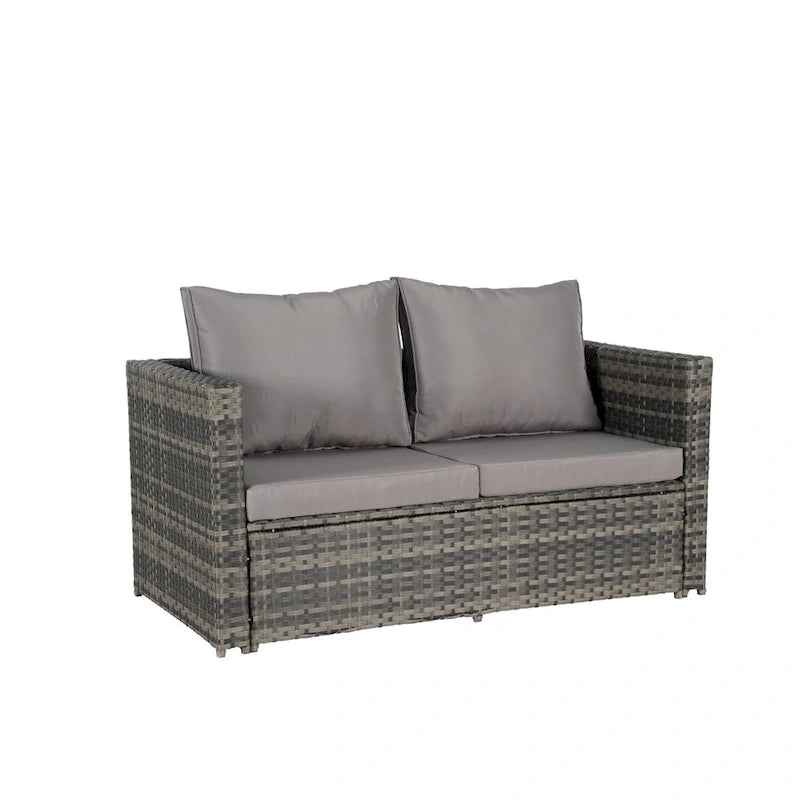 6-Piece Outdoor Wicker Conversation Sofa Set with Coffee Table, Ottoman