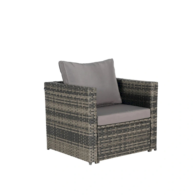 6-Piece Outdoor Wicker Conversation Sofa Set with Coffee Table, Ottoman