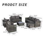 6-Piece Outdoor Wicker Conversation Sofa Set with Coffee Table, Ottoman