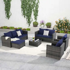 6-Piece Outdoor Wicker Conversation Sofa Set with Coffee Table, Ottoman