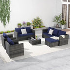 6-Piece Outdoor Wicker Conversation Sofa Set with Coffee Table, Ottoman