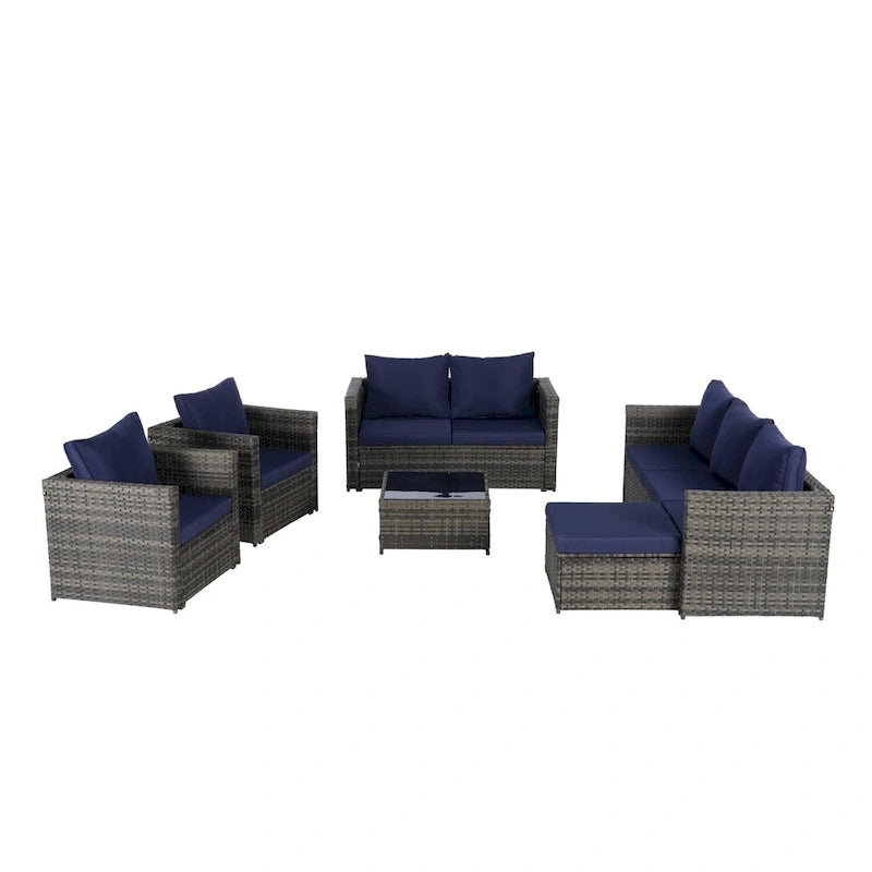 6-Piece Outdoor Wicker Conversation Sofa Set with Coffee Table, Ottoman