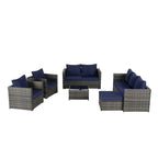 6-Piece Outdoor Wicker Conversation Sofa Set with Coffee Table, Ottoman