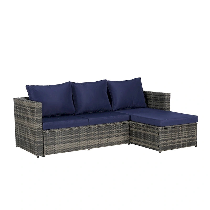 6-Piece Outdoor Wicker Conversation Sofa Set with Coffee Table, Ottoman