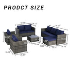 6-Piece Outdoor Wicker Conversation Sofa Set with Coffee Table, Ottoman
