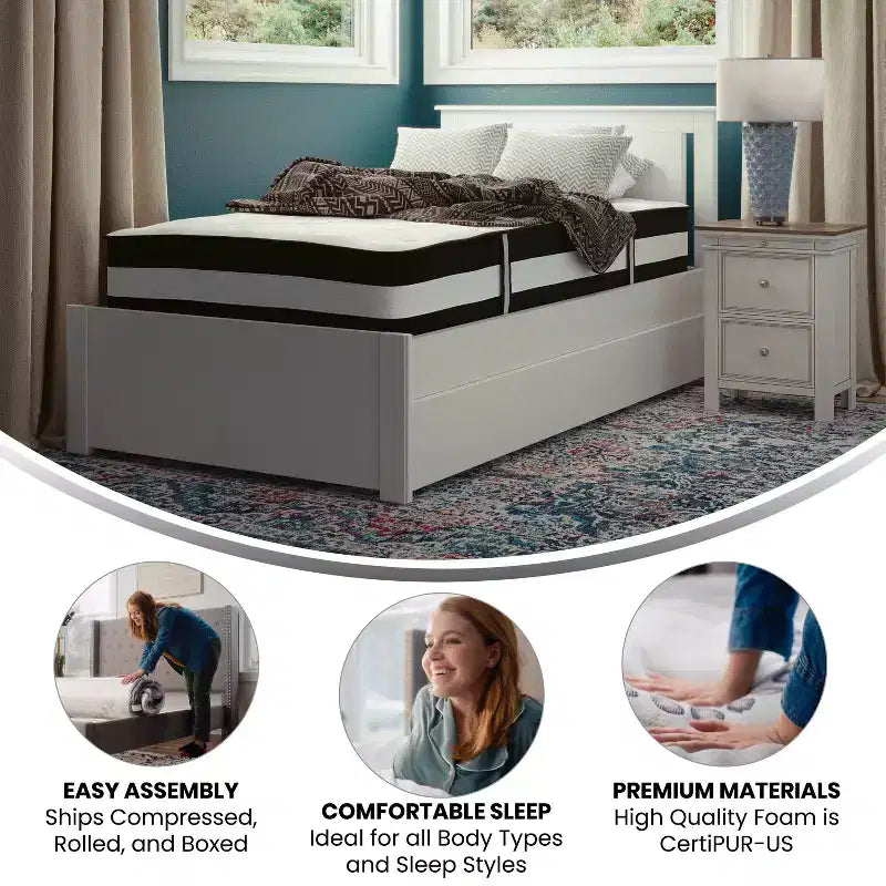 Flash Furniture Capri Comfortable Sleep 12 Inch CertiPUR-US Certified Hybrid Pocket Spring Mattress, Mattress in a Box
