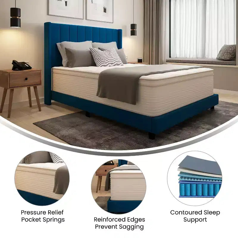 Merrick Lane 14 Premium Comfort Euro Top Hybrid Pocket Spring and Memory Foam Mattress in a Box with Reinforced Edge Support