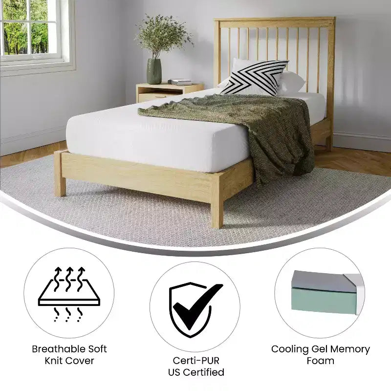 Merrick Lane CertiPUR-US Certified Memory Foam Mattress Infused with Charcoal & Green Tea Cooling Gel
