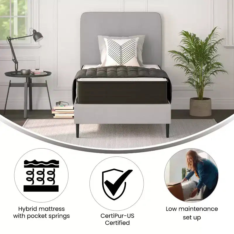 Emma and Oliver 10 Inch Hybrid Mattress, High Density Foam and Pocket Spring Mattress in a Box, CertiPur-US Certified Foam