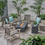 Augusta Outdoor Acacia Wood and Wicker 6 Seater Chat Set with Fire Pit by Christopher Knight Home
