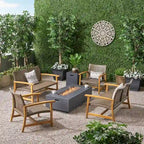 Augusta Outdoor Acacia Wood and Wicker 6 Seater Chat Set with Fire Pit by Christopher Knight Home
