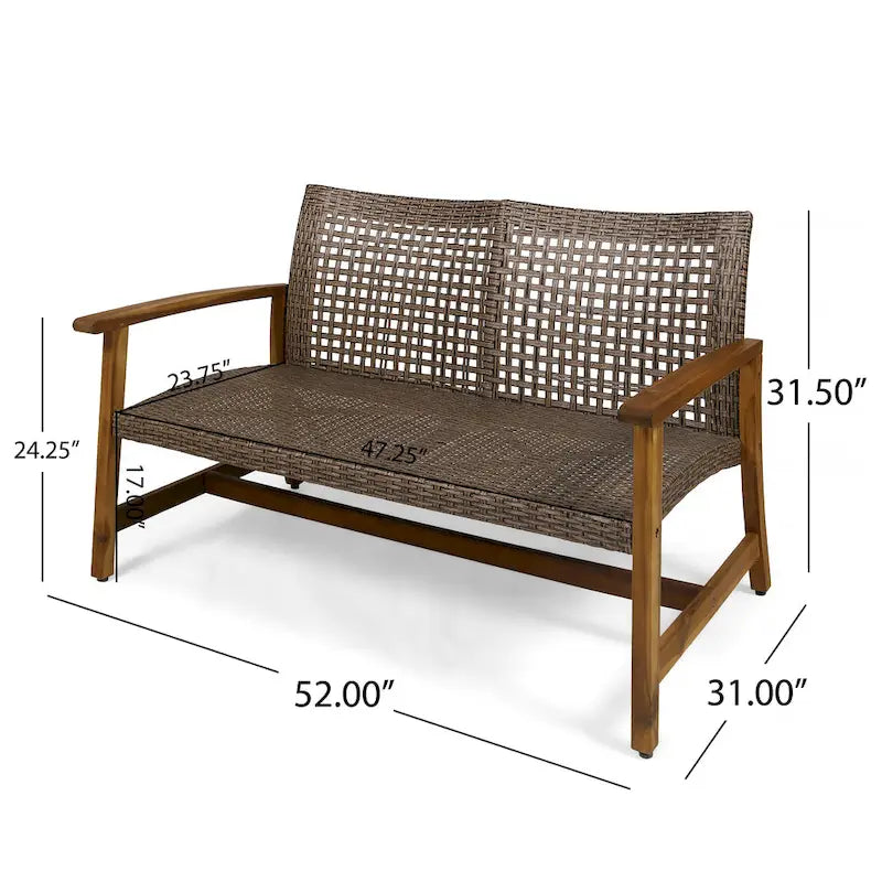 Augusta Outdoor Acacia Wood and Wicker 6 Seater Chat Set with Fire Pit by Christopher Knight Home