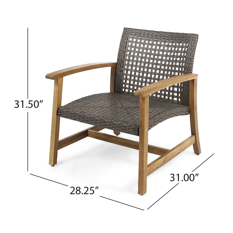 Augusta Outdoor Acacia Wood and Wicker 6 Seater Chat Set with Fire Pit by Christopher Knight Home